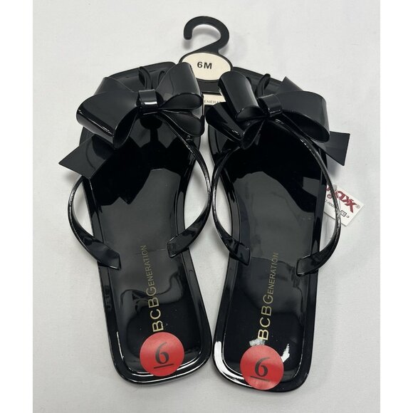BCBGeneration Shoes - BCBGeneration Black Rubber Slip On Slides Bow 6 Classy/Cute/Comfy 🤍